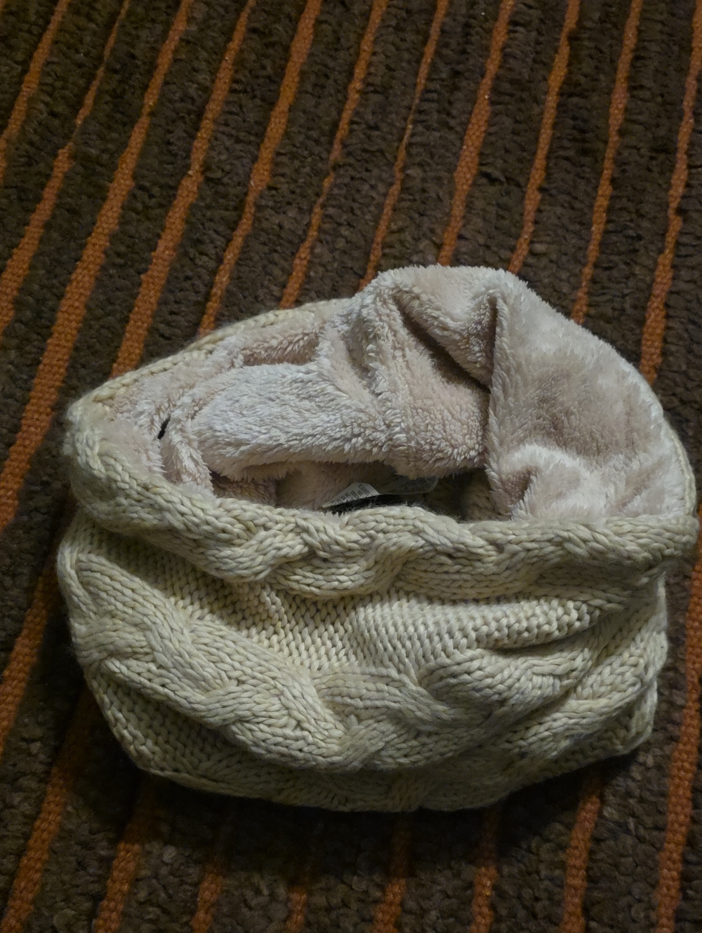 Forever 21 Cream Plush-Lined Cable Knit Infinity Scarf
